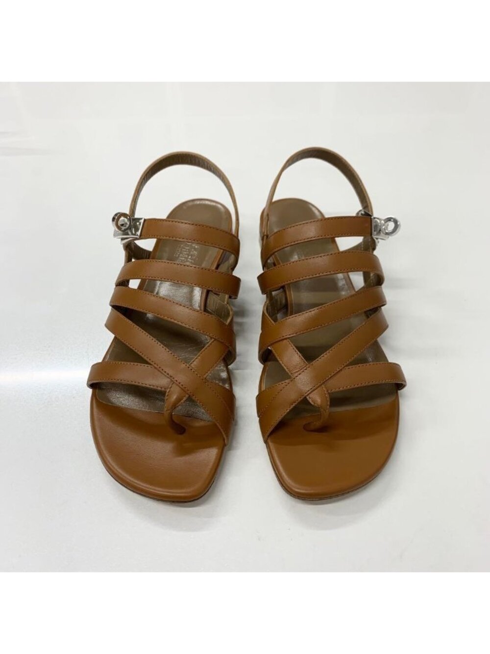 Hermes Leather Kelly Strap Sandals Brown - Picture 2 of 11